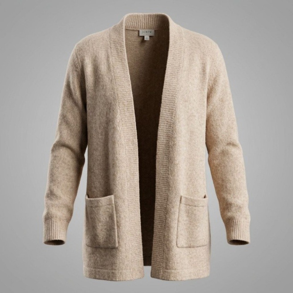 J.Crew Extra-Soft Open Front Cardigan Sweater Medium Beige Acrylic/Merino Blend